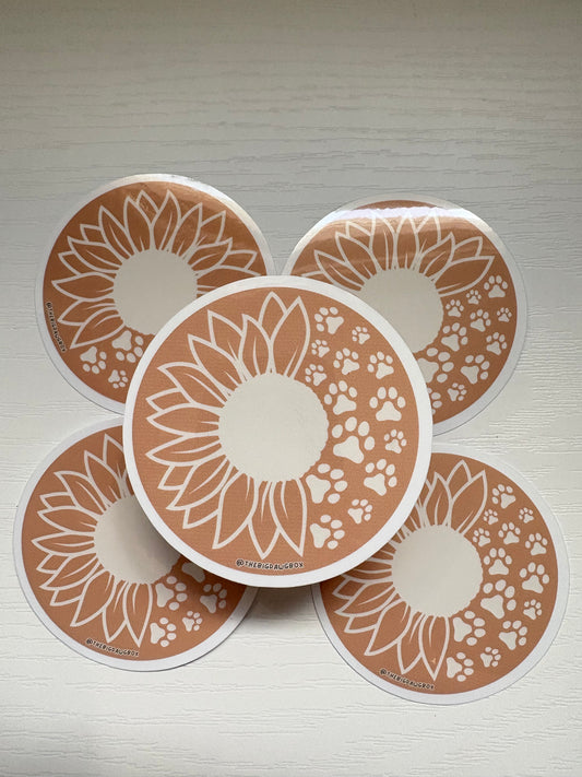 Sunflower Paw Print Pink Sticker