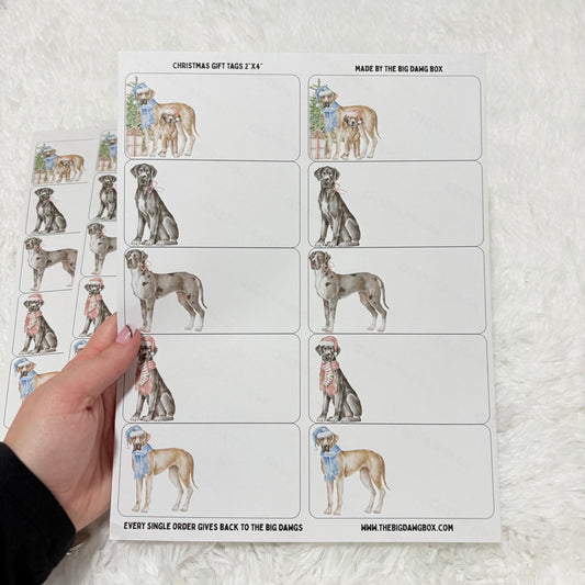 Great Dane Christmas Dog Print Holiday Labels Dog Christmas Gift Tag Stickers To/From Stickers for Presents Custom Dog Lover Gift Tags