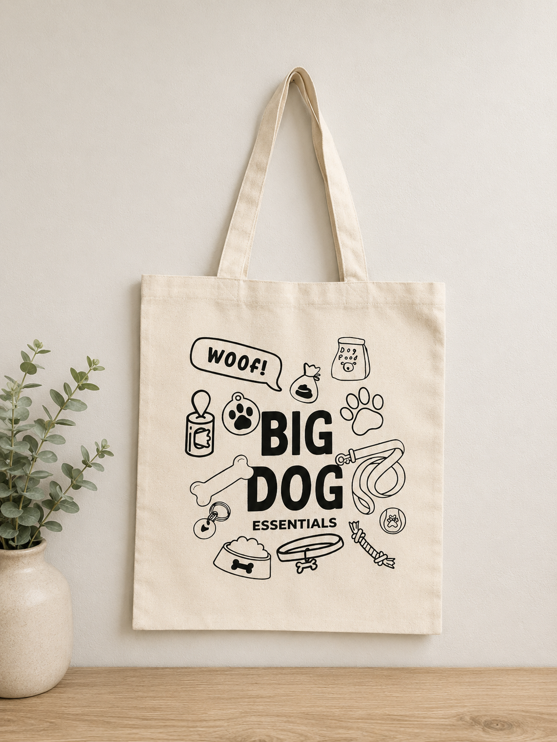 Giant Breed Dog Tote Bag | “Big Dog Essentials” Canvas Tote