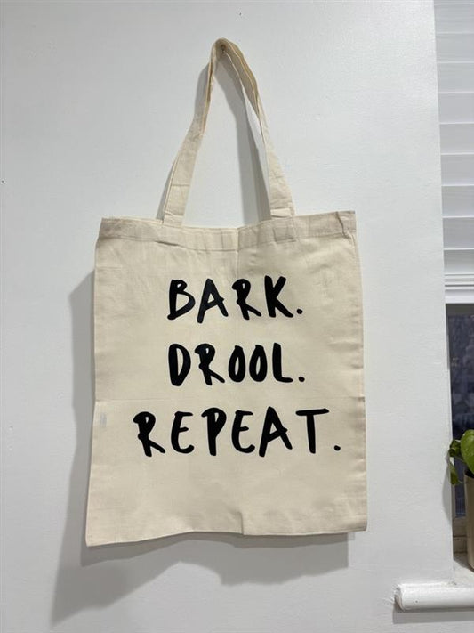 Funny Dog Tote Bag | “Bark Drool Repeat” Canvas Tote Gift