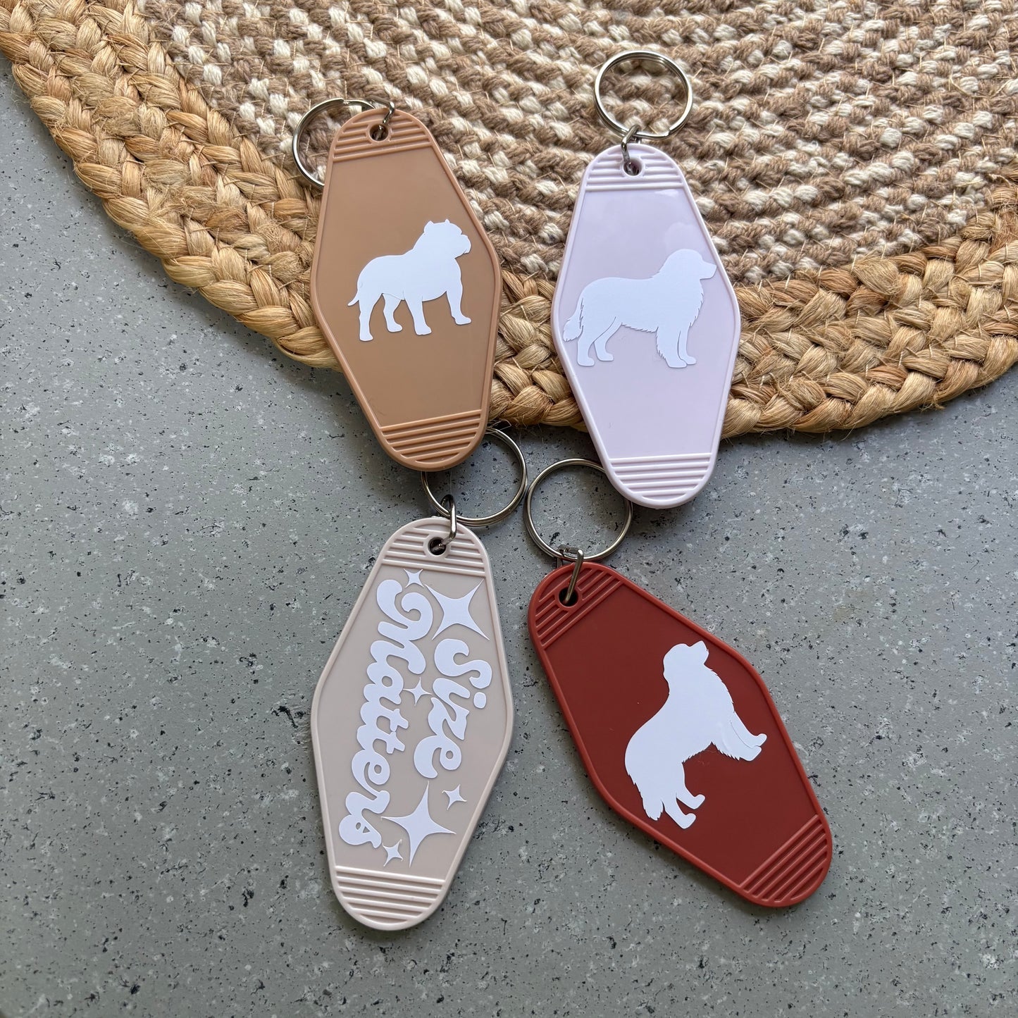 Size Matters Big Dog Motel Keychain Personalized Dog Mom Gift Under $5