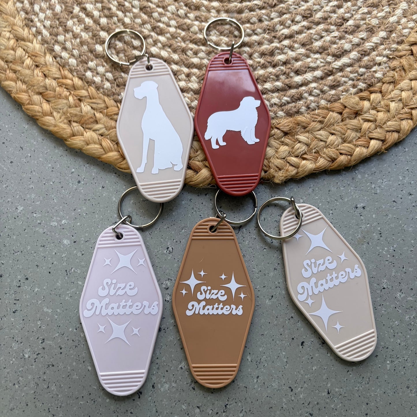 Size Matters Big Dog Motel Keychain Personalized Dog Mom Gift Under $5