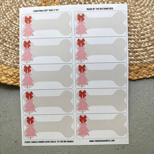 Pink Tree Bone Print Holiday Labels Dog Christmas Gift Tag  Stickers To/From Stickers for Presents Custom Dog Lover Gift Tags