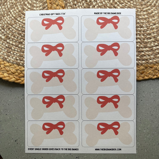 Pink Dog Bone Bow Christmas Dog Print Holiday Labels Dog Christmas Gift Tag  Stickers To/From Stickers for Presents Custom Dog Lover Gift Tags