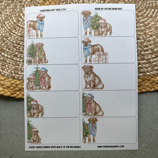 French Mastiff Bordeaux Christmas Dog Print Holiday Labels Dog Christmas Gift Tag Stickers To/From Stickers for Presents Custom Dog Lover Gift Tags