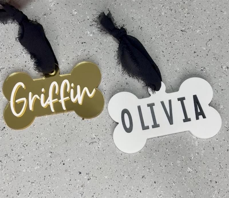 Customizable Dog Name Tag Acrylic Minimalistic Bone Ornament