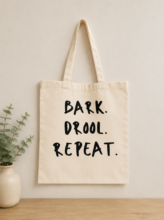 Funny Dog Tote Bag | “Bark Drool Repeat” Canvas Tote Gift