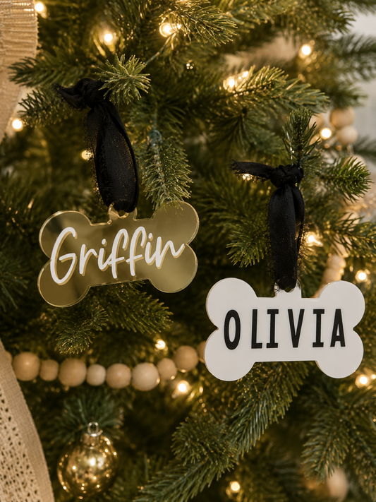 Customizable Dog Name Tag Acrylic Minimalistic Bone Ornament